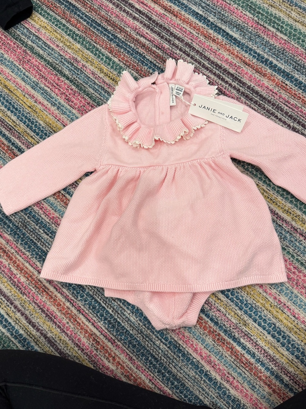 Janie and Jack Light Pink Ruffle Collar Knit Dress with Bloomer - 6-12 months